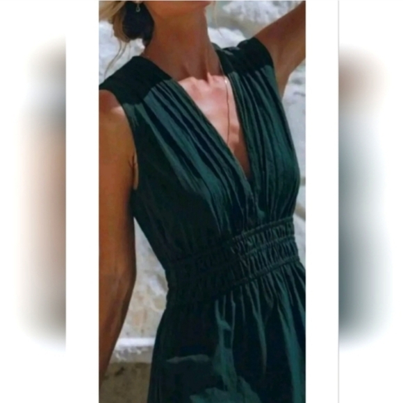 Pampelone Sienna Sleeveless Maxi Dress 100% Cotton Tiered Boho Green Medium - Picture 2 of 9